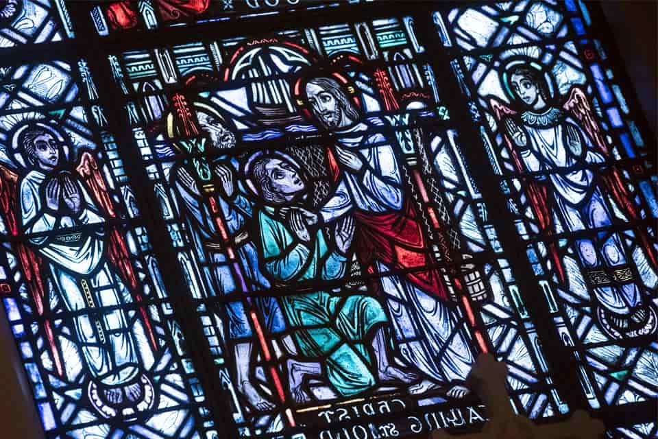 A close-up picture of stained glass in College Church