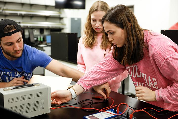 Physics students working in a lab class